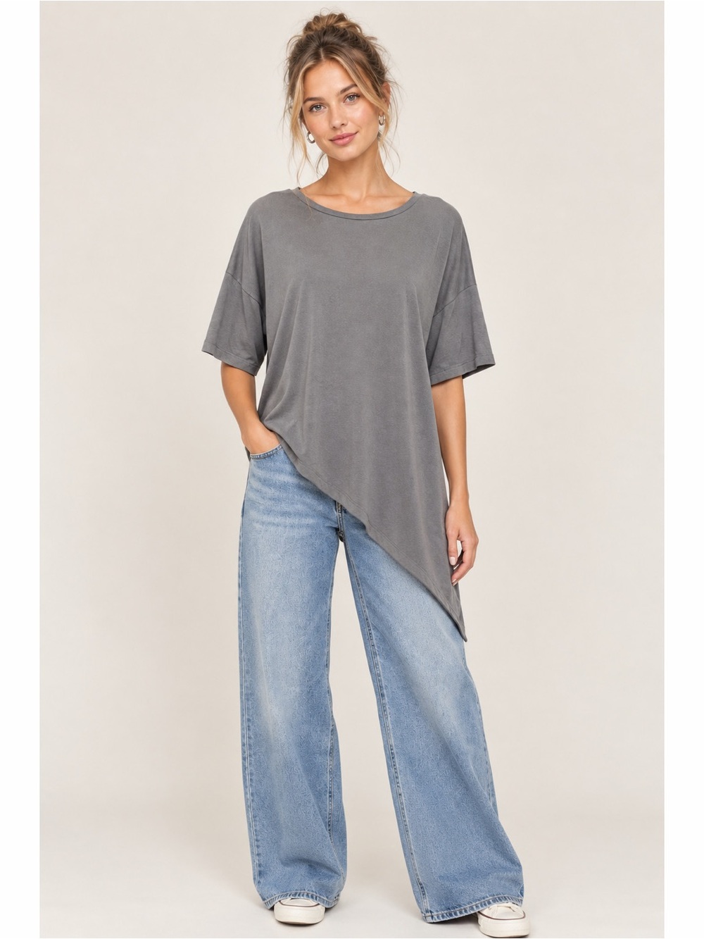 Tresics Luxe | A-line Charcoal Grey Tunic Asymmetrical Luxe Shirt